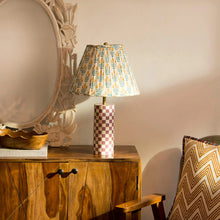 Load image into Gallery viewer, Checkered Table Lamp with Meadow Gathered Floral Lampshade
