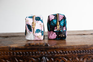 Black and Pink Floral Cotton Dopp Kit