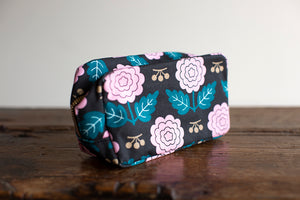 Black and Pink Floral Cotton Dopp Kit