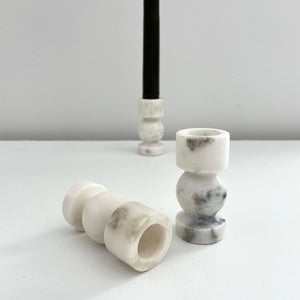 White marble stone hand turned bulbous taper candle holder