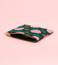Load image into Gallery viewer, Black and Pink Floral Cotton Pouch
