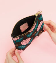 Load image into Gallery viewer, Black and Pink Floral Cotton Pouch
