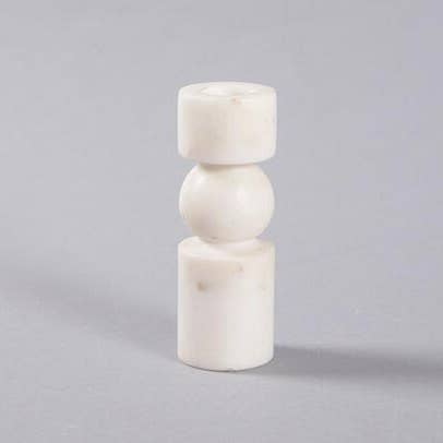 White marble stone hand turned bulbous taper candle holder